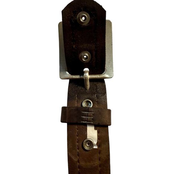 Overland Mens USA Bison Leather Belt Brown 40 Silver Tone Interchange Buckle - Picture 14 of 16